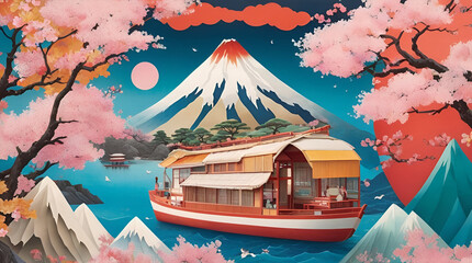 Transport yourself to the vibrant world of Japanese paper collages with a unique and visually descriptive backdrop.