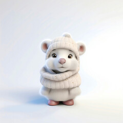pequiño y gracioso oso polar dibujo animado infantil, con gorro y la bufanda