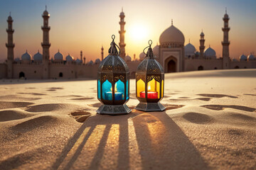 Decorative Arabic lantern on the sand
