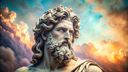 Sculpture of greek god Zeus on pastel background