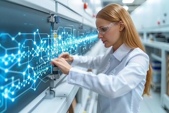 Woman in Lab Coat Writing on Board