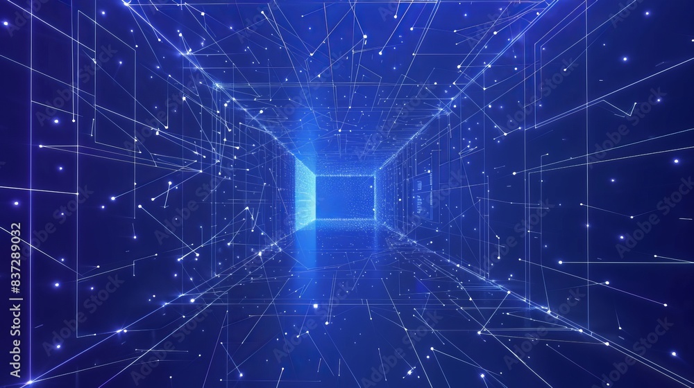 Poster a data center room with servers for digital processing and storage of information is illustrated, fe