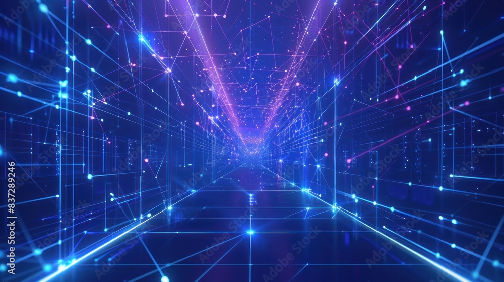 Poster a data center room with servers for digital processing and storage of information is illustrated, fe