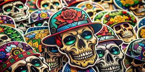 Luxurious and diverse skull designs as stickers, s, and on t-shirts
