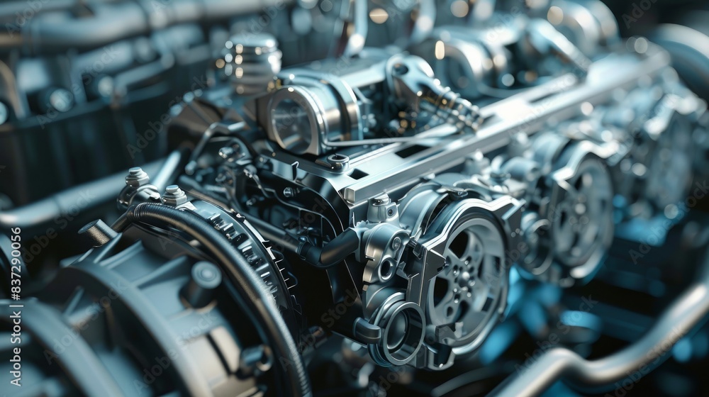 Poster a fragment of the engine is depicted for an auto concept design background.