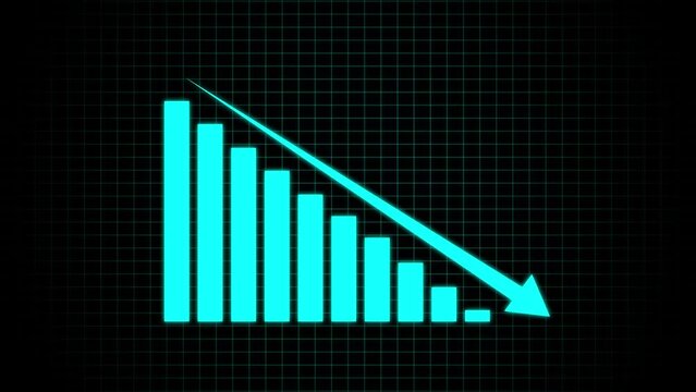 Abstract decreasing business graph chart animation background. Bad Economy Recession Graph Chart Chalkboard Style.