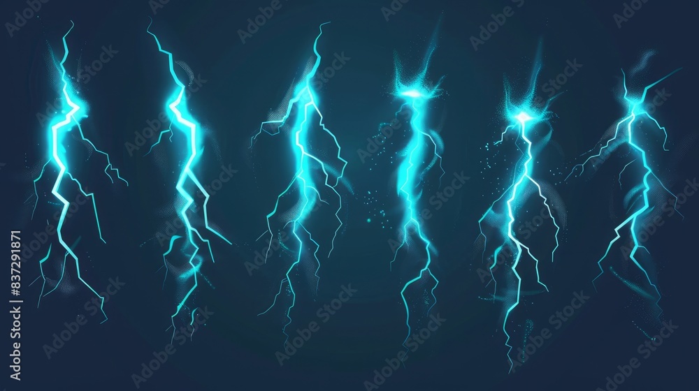 Poster a lightning animation set includes sparks and portrays electricity thunderbolt danger with bright en
