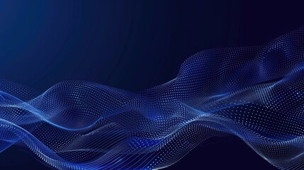 Wave of dots and weave lines. Abstract blue background