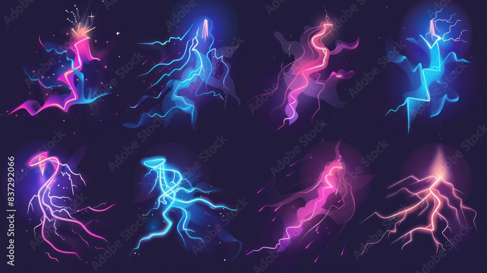 Poster a lightning animation set includes sparks and portrays electricity thunderbolt danger with bright en