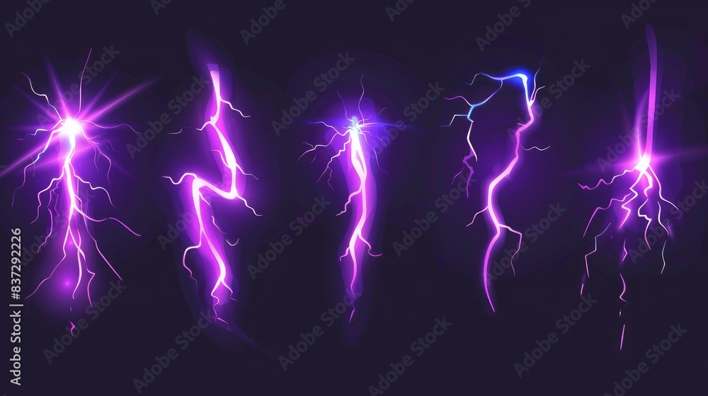 Poster a lightning animation set includes sparks and portrays electricity thunderbolt danger with bright en