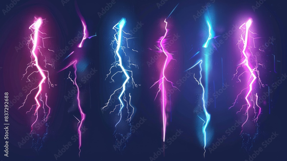 Poster a lightning animation set includes sparks and portrays electricity thunderbolt danger with bright en
