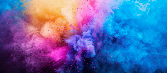 Bright color explosion with blue, pink, and yellow hues