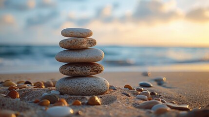 Balanced Rocks on a Beach With Ocean and Rocky Coastline in the Background