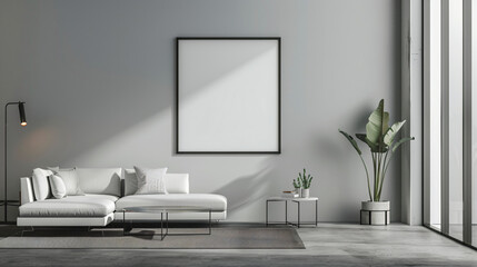 Modern Living Room Interior with White Sofa and Black Frame