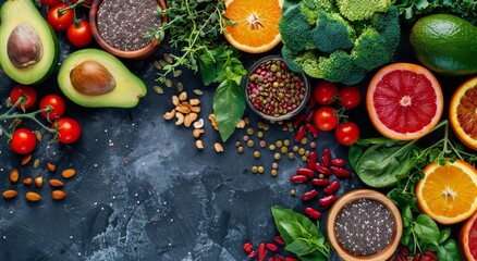 Healthy Food Ingredients With Fresh Produce and Seeds