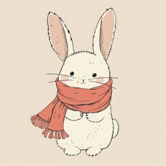 Obraz premium Cute hand-drawn bunny illustration with a cozy red scarf. Perfect for winter-themed designs and holiday greetings.