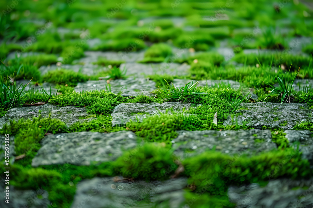 Poster Beautiful green moss on the floor wallpaper background. - Posters