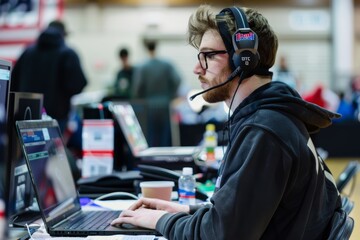 Volunteers Coordinating Behind the Scenes at Wrestling Tournament, Assisting Athletes and Managing Events