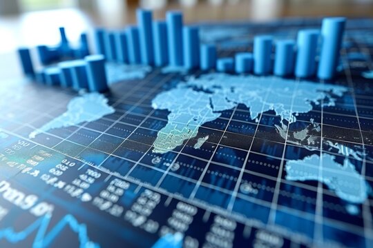 World Map With Blue Bars