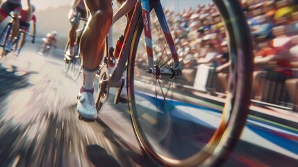 Olympic Cycling Event Close-Up: Cyclist Sprinting with Focus in National Team Uniform