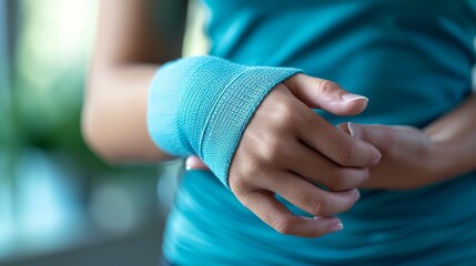 Image depicts a worker wearing a wrist brace and massaging their wrist, highlighting carpal tunnel...