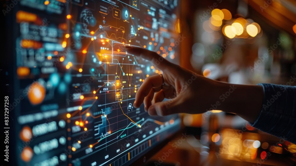 Poster hand interacting with futuristic global data interface