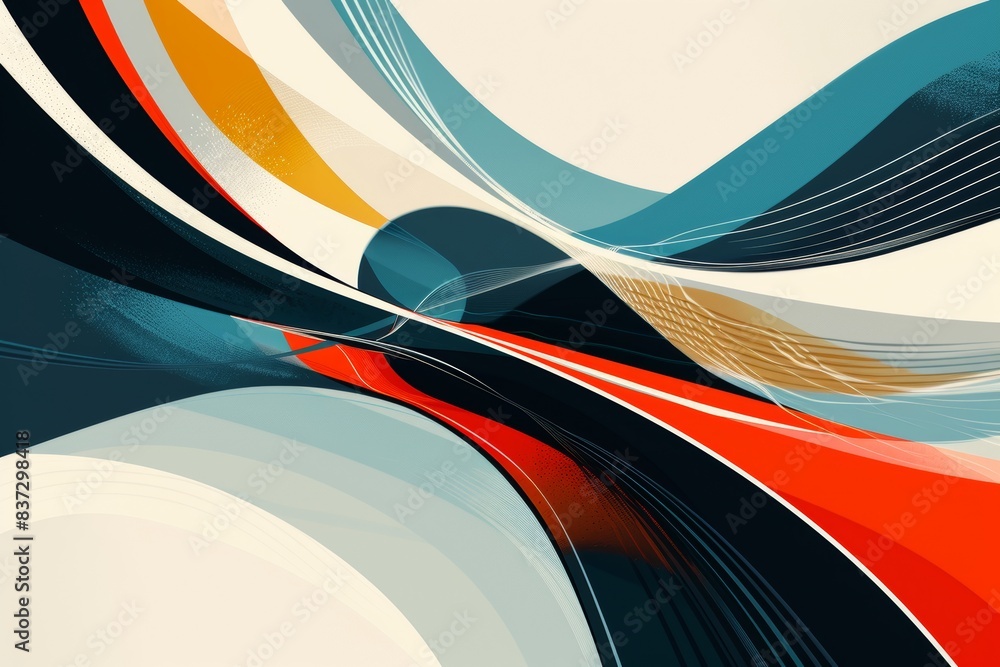 Poster dynamic abstract illustration representing speed and fluidity of fencing with bold colors for modern