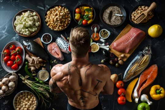 Healthy Meal Preparation for Athletes with Fresh Ingredients and High-Protein Foods