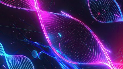 Abstract illustration of DNA double helix in neon colors