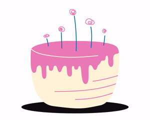 Birthday cake.Happy birthday concept.Cartoon cake with candles.Colorful delicious dessert on the white background.For birthday anniversary party event,Banner,flyer.Vector illustration EPS 10.