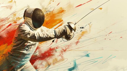 Dynamic Fencing Masterclass Poster with Experienced Fencer Demonstrating Advanced Sword Techniques