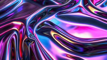Obraz premium Iridescent chrome wavy gradient cloth fabric abstract background, ultraviolet holographic