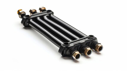 An image of a car radiator, a spare part, is isolated on a white background.