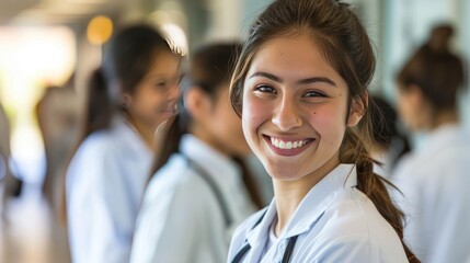 Young woman smiling broadly at medical university