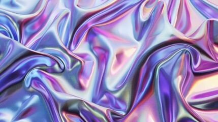 Obraz premium Iridescent chrome wavy gradient cloth fabric abstract background, ultraviolet holographic