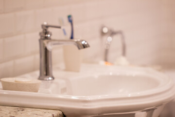 blurred bath room, white bath interior  