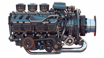 An isolated vector image portrays a power car engine.