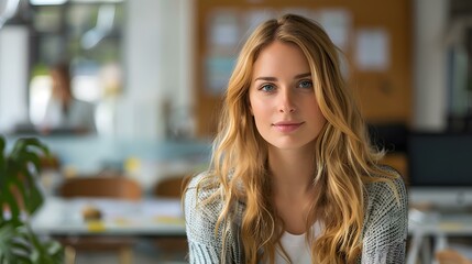 portrait of a beautiful young woman with long blond hair and blue eyes