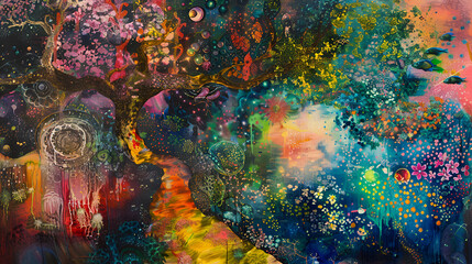 Naklejka premium Abstract painting with multi-colored paints