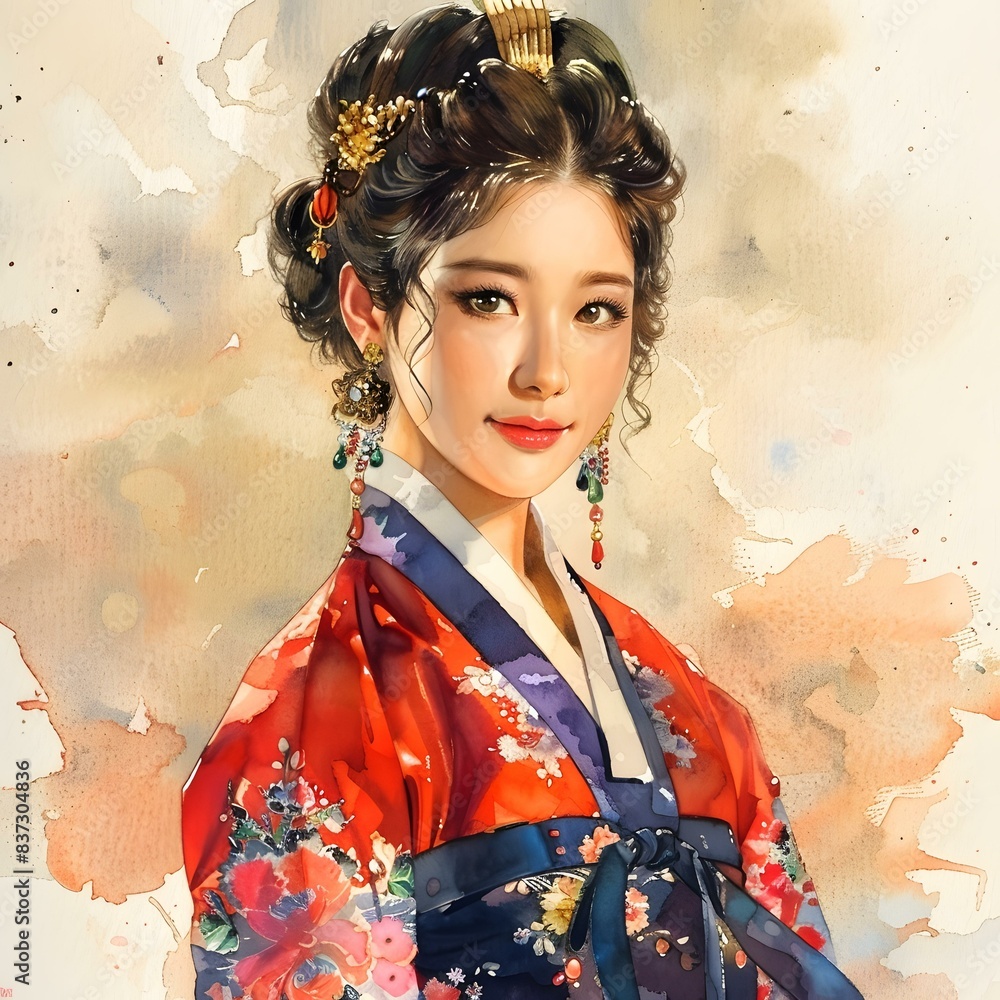 Poster A beautiful Korean woman in traditional dress