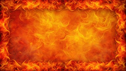 Abstract orange fire background texture with red border, fiery yellow flames, and smoke pattern in Halloween fall colors of orange, red, and yellow