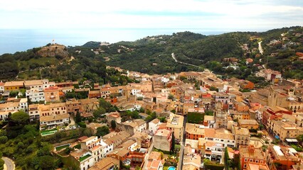 Fototapeta premium aerial view of the Castell de Begur and the old town Begur in Catalonia, Costa Brava, Girona, Catalonia, Spain