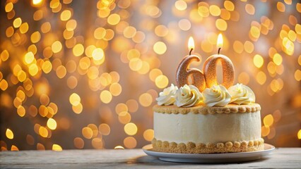 Sweet birthday cake with number 60 on top on colorful bokeh background, 60th years old happy birthday Cake, birthday, cake, number 60, colorful, bokeh, background, celebration, milestone - Powered by Adobe