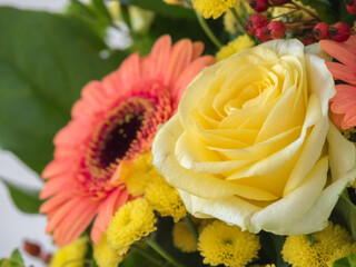 Bouquet of pink and yellow flowers