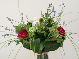 Bouquet of white, red, pink and green flowers