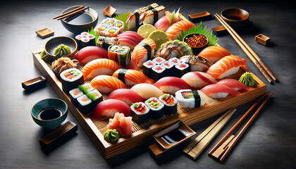 Traditional Japanese Sushi Platter with Fresh Sushi Rolls