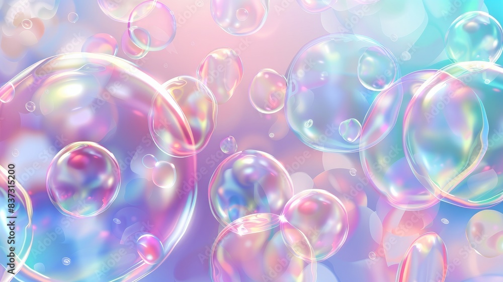 Poster background with realistic balls and transparent glossy bubbles.