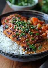 Katsu Curry - Breaded pork cutlet served with a rich curry sauce over rice. 