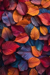 Colorful gradient leaves arrangement in vibrant autumn hues, perfect for naturethemed designs or background inspiration