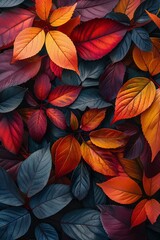 Fototapeta premium Colorful gradient leaves arrangement in vibrant autumn hues, perfect for naturethemed designs or background inspiration